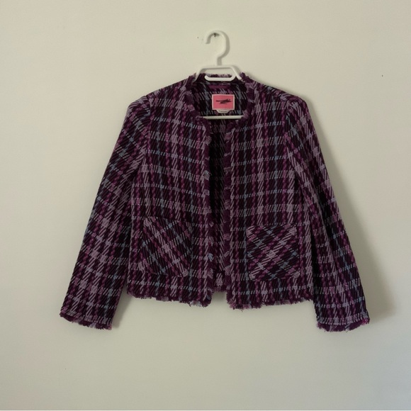 Kate Spade Plaid Tweed Jacket Plum Tree Colours Size 0 And 00 - Picture 5 of 7